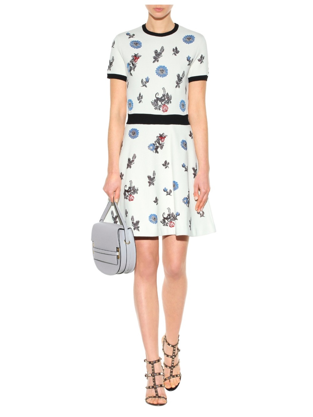 Valentino Neutral Floral Print A-Line Mini Dress Size S